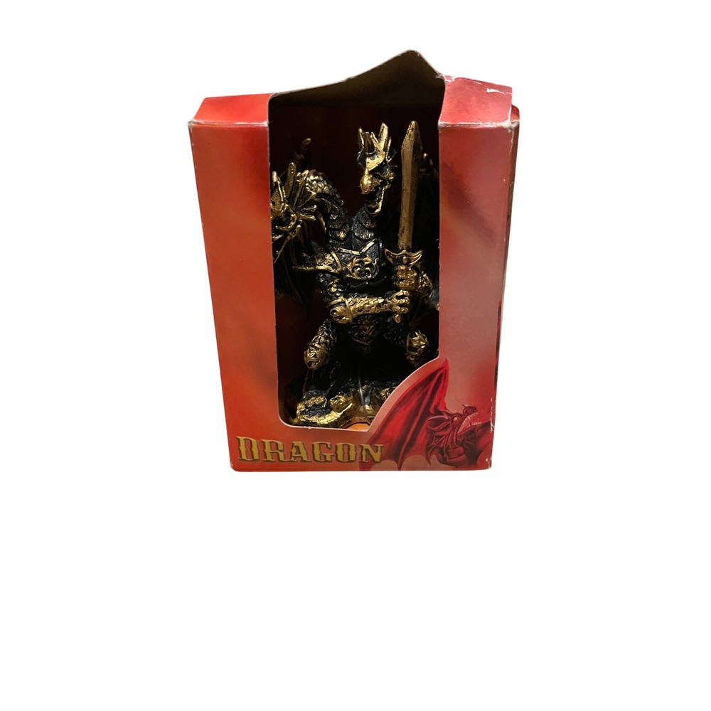 Dragon Warrior Figurine Black Gold Fantasy Statue Multi Headed Knight 158958